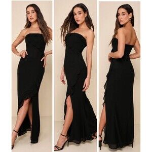 Lulus Excellent Sensation Black Strapless Ruffled Maxi Dress Size 2X NWT Formal